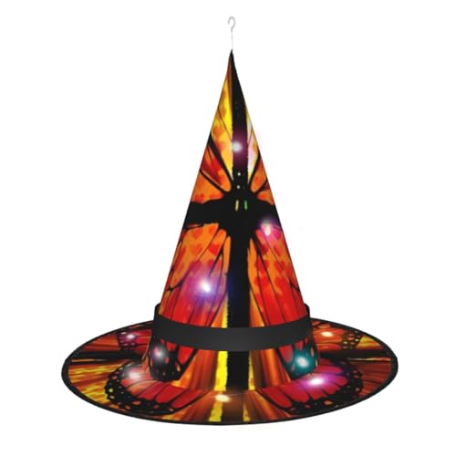 OPSREY Orange Schmetterling gedruckt Leucht Hexenhut Halloween Spitze Hut Hexe Dekoration Zubehör von OPSREY