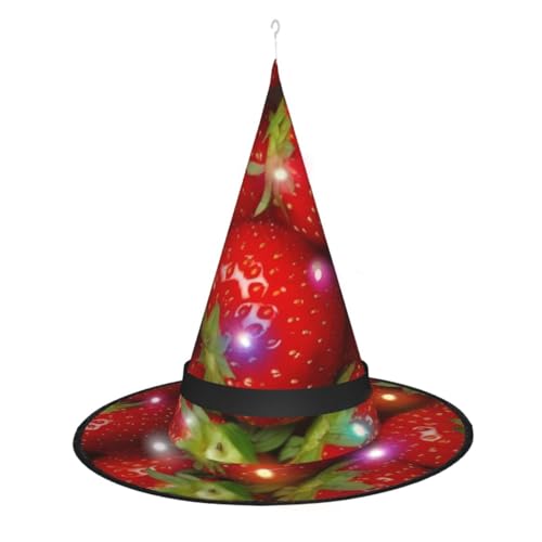 OPSREY Roter Erdbeerfrucht bedruckter beleuchteter Hexenhut Halloween spitzer Hut Hexe Dekoration Zubehör von OPSREY