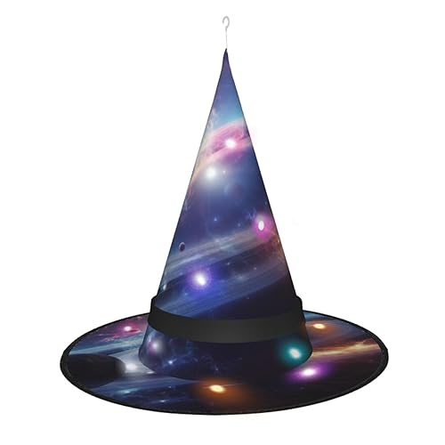 OPSREY Space Planets Print Halloween Hexenhut Hängende Spitze Hut Kappe Hexe Kostüm Zubehör Für Cosplay Geschenk Frauen von OPSREY