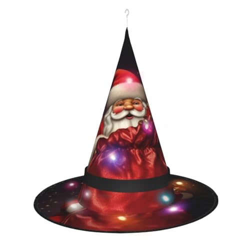 OPSREY Weihnachtsmann-Geschenktüte, Druck, Halloween-Hexenhut, zum Aufhängen, spitzer Hut, Kappe, Hexenkostüm, Zubehör für Cosplay, Geschenk für Frauen von OPSREY