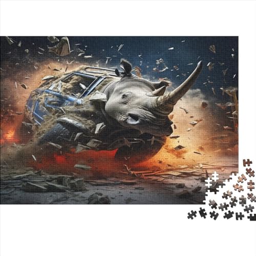 Rhinozeros Für Erwachsene Puzzles 1000 Teile Krawattere EduKatzenional Game Familie Challenging Games Wohnkultur Geburtstag Stress Relief Toy 300pcs (40x28cm) von OPSREY