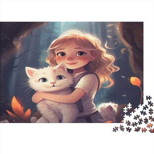 Schönes Mädchen Erwachsene Puzzles 1000 Teile Katze Geburtstag Lernspiel Geschicklichkeitsspiel Für Die Ganze Familie Home Decor Stress Relief 1000pcs (75x50cm) von OPSREY