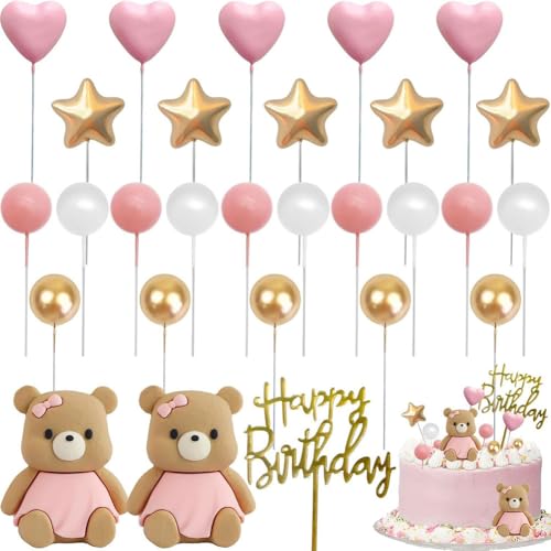 Geburtstagsparty Kuchen Dekoration With Pentagramm Und Pearl Ball,Teddybär Kuchen Dekoration Oh Baby Cake Topper Baby Bear Birthday Cake Decoration Baby Bear Birthday Party Decorations-Rosa von OPVXZAD