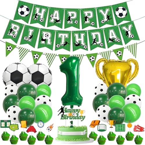 Fußball 1. Geburtstag Deko Set - Grün Folienballon 1, Folienballons Fußball, Latexballons Grün, Trophäe Luftballon, Zahl 1 Kerze, mit Tortendeko, für 1 Jahre Kinder Anniversaire Party Fußball 1. Geburtstag Deko Set - Grün Folienballon 1, Folienballons Fußball, Latexballons Grün, Trophäe Luftballon, Zahl 1 Kerze, mit Tortendeko, für 1 Jahre Kinder Anniversaire Party von OPVXZAD