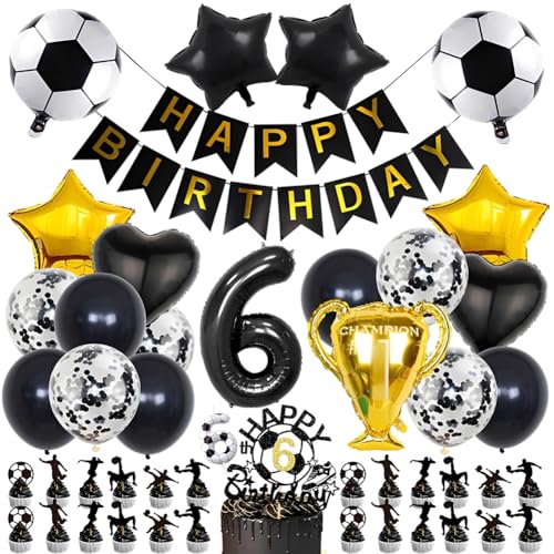 Fussball 6 Geburtstag Deko Schwarze Gold, Schwarz Zahlen 6 Luftballons Geburtstag, Folienballon Fußball, Konfetti Luftballons, Zahl 6 Kerze, mit Tortendeko, für 6 Jahre Kinder Anniversaire Party Fussball 6 Geburtstag Deko Schwarze Gold, Schwarz Zahlen 6 Luftballons Geburtstag, Folienballon Fußball, Konfetti Luftballons, Zahl 6 Kerze, mit Tortendeko, für 6 Jahre Kinder Anniversaire Party von OPVXZAD
