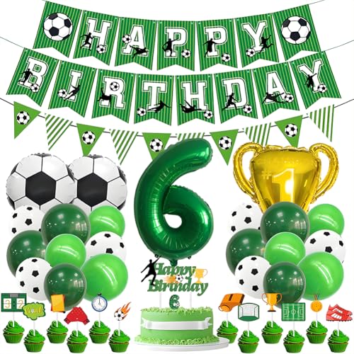 Fußball 6. Geburtstag Deko Set - Grün Folienballon 6, Folienballons Fußball, Latexballons Grün, Trophäe Luftballon, Zahl 6 Kerze, mit Tortendeko, für 6 Jahre Kinder Anniversaire Party Fußball 6. Geburtstag Deko Set - Grün Folienballon 6, Folienballons Fußball, Latexballons Grün, Trophäe Luftballon, Zahl 6 Kerze, mit Tortendeko, für 6 Jahre Kinder Anniversaire Party von OPVXZAD