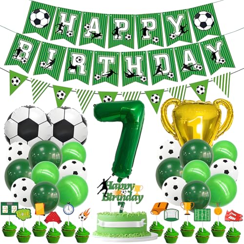 Fußball 7. Geburtstag Deko Set - Grün Folienballon 7, Folienballons Fußball, Latexballons Grün, Trophäe Luftballon, Zahl 7 Kerze, mit Tortendeko, für 7 Jahre Kinder Anniversaire Party Fußball 7. Geburtstag Deko Set - Grün Folienballon 7, Folienballons Fußball, Latexballons Grün, Trophäe Luftballon, Zahl 7 Kerze, mit Tortendeko, für 7 Jahre Kinder Anniversaire Party von OPVXZAD