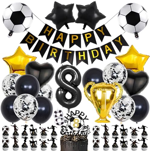 Fussball 8 Geburtstag Deko Schwarze Gold, Schwarz Zahlen 8 Luftballons Geburtstag, Folienballon Fußball, Konfetti Luftballons, Zahl 8 Kerze, mit Tortendeko, für 8 Jahre Kinder Anniversaire Party Fussball 8 Geburtstag Deko Schwarze Gold, Schwarz Zahlen 8 Luftballons Geburtstag, Folienballon Fußball, Konfetti Luftballons, Zahl 8 Kerze, mit Tortendeko, für 8 Jahre Kinder Anniversaire Party von OPVXZAD