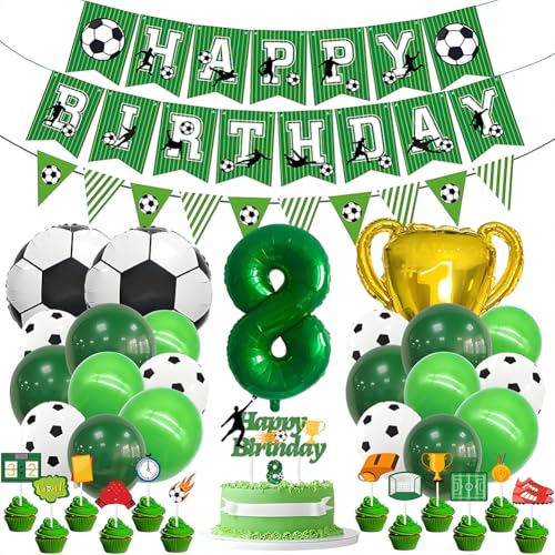 Fußball 8. Geburtstag Deko Set - Grün Folienballon 8, Folienballons Fußball, Latexballons Grün, Trophäe Luftballon, Zahl 8 Kerze, mit Tortendeko, für 8 Jahre Kinder Anniversaire Party Fußball 8. Geburtstag Deko Set - Grün Folienballon 8, Folienballons Fußball, Latexballons Grün, Trophäe Luftballon, Zahl 8 Kerze, mit Tortendeko, für 8 Jahre Kinder Anniversaire Party von OPVXZAD