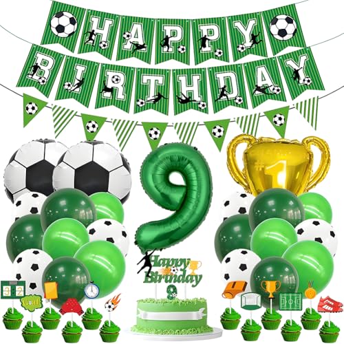 Fußball 9. Geburtstag Deko Set - Grün Folienballon 9, Folienballons Fußball, Latexballons Grün, Trophäe Luftballon, Zahl 9 Kerze, mit Tortendeko, für 9 Jahre Kinder Anniversaire Party Fußball 9. Geburtstag Deko Set - Grün Folienballon 9, Folienballons Fußball, Latexballons Grün, Trophäe Luftballon, Zahl 9 Kerze, mit Tortendeko, für 9 Jahre Kinder Anniversaire Party von OPVXZAD
