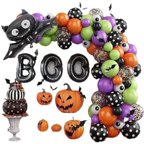Halloween Luftballons Bogen Girlande Kit mit Fledermaus BOO Aluminiumfolieballon Fledermaus Tapete Augen Ballons Schwarzer Ballon mit Punkten für Halloween Party Dekorationen Zubehör Halloween Luftballons Bogen Girlande Kit mit Fledermaus BOO Aluminiumfolieballon Fledermaus Tapete Augen Ballons Schwarzer Ballon mit Punkten für Halloween Party Dekorationen Zubehör von OPVXZAD