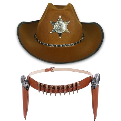 OPVXZAD Brauner Cowboyhut, Damen Lederoptik Hut, Faschingshut, Faschingshut mit Band, Cowboy Halfter und Gürtel, Accessoire für Western Party, Cosplay, Mottoparty, Karneval OPVXZAD Brauner Cowboyhut, Damen Lederoptik Hut, Faschingshut, Faschingshut mit Band, Cowboy Halfter und Gürtel, Accessoire für Western Party, Cosplay, Mottoparty, Karneval von OPVXZAD