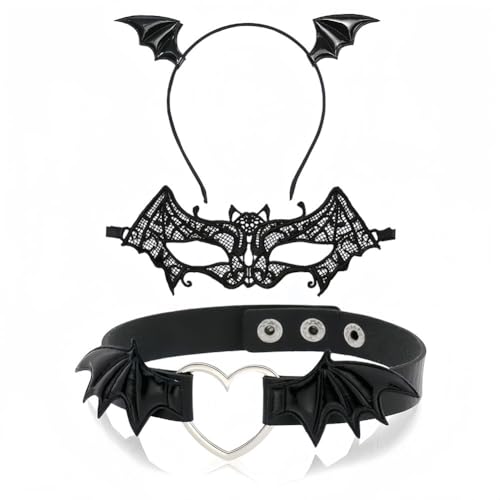 OPVXZAD Halloween Fledermaus Haarreif, Fledermau Stirnband, Fledermau Maske Halsband, Haarreif Damen, Halloween Kopfschmuck, Fledermaus Kostüm Accessoires für Karneval (A) von OPVXZAD