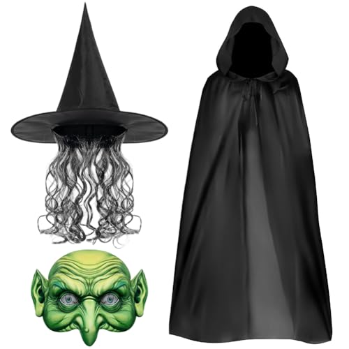 OPVXZAD Halloween Hexenkostüm Damen mit Hexenhut Green Goblin Maske Hexenumhang für Frauen & Mädchen Halloween Cosplay Karneval & Party Dress Up Kostüm OPVXZAD Halloween Hexenkostüm Damen mit Hexenhut Green Goblin Maske Hexenumhang für Frauen & Mädchen Halloween Cosplay Karneval & Party Dress Up Kostüm von OPVXZAD