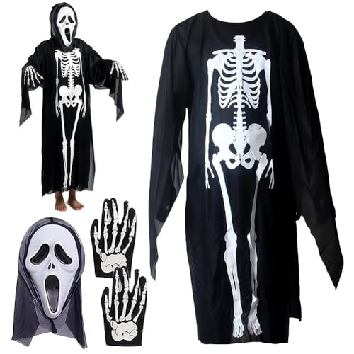 OPVXZAD Halloween Schreiende Geistermaske Set mit Skelettmantel und Weißen Knochenhandschuhen Erwachsene Horror Gesichtsmaske Kostüm Für Halloween Party Cosplay Veranstaltungen Geisterhaus OPVXZAD Halloween Schreiende Geistermaske Set mit Skelettmantel und Weißen Knochenhandschuhen Erwachsene Horror Gesichtsmaske Kostüm Für Halloween Party Cosplay Veranstaltungen Geisterhaus von OPVXZAD