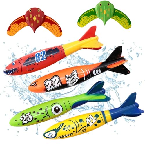 OPVXZAD Unterwasser Tauchspielzeug Set 6 Stück4 x Teufelsrochen Tauchstäbe & 2X TorpedoUnterwasser Glider,Wasserspielzeug Kinder,Sommer Poolparty Geschenk für Jungen und Mädchen von OPVXZAD