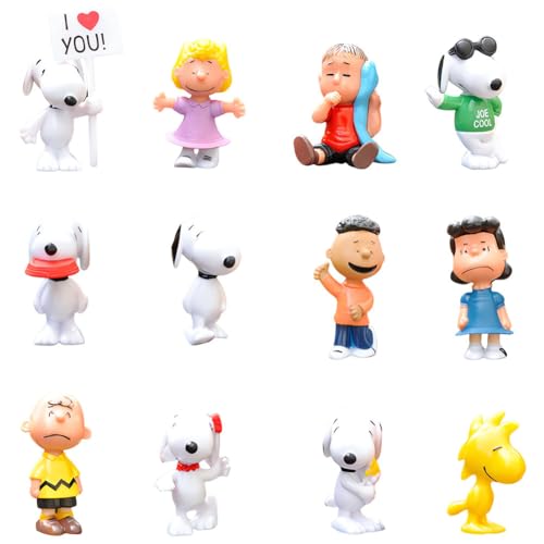 Snopy Tortendeko Spielzeug 12pcs Figuren Kuchen Deko Kindergeburtstag, Kuchendekoration Kinder, Snopy Figur Set, Kinder Geburtstag Party Torte Deko Supplies von OPVXZAD