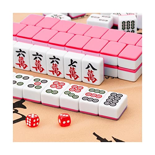 OQOPO Mahjong-Sets 40 mm rosa chinesisches Mahjong-Set, 144-teiliges Mahjong-Tischspiel, Indoor-Unterhaltungszubehör, traditionelles Mah-Jongg-Familienspiel Amerikanisches Mahjong-Set von OQOPO