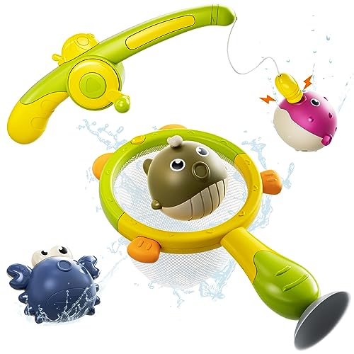 OR OR TU Badewannenspielzeug Wasserspielzeug Baby, Magnetisches Angelspiel mit Fischernetz, Badespielzeug Baby ab 18 Monate+ 2 3 4 5 6 Jahre altes Baby Badespielzeug Wasserspielzeug von OR OR TU