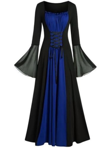 ORANDESIGNE Damen Gothic Kleid Halloween Kostüm Mittelalter Kleidung Hexenkostüm Maxikleid mit Trompetenärmel A Dunkelblau XL ORANDESIGNE Damen Gothic Kleid Halloween Kostüm Mittelalter Kleidung Hexenkostüm Maxikleid mit Trompetenärmel A Dunkelblau XL von ORANDESIGNE
