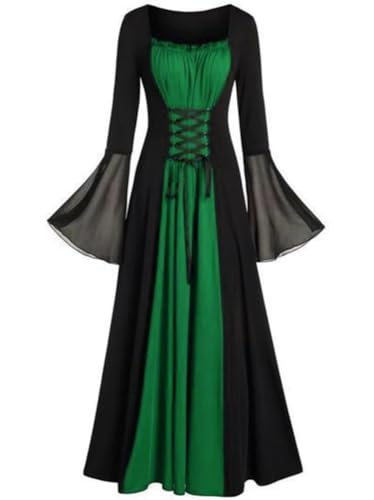 ORANDESIGNE Damen Gothic Kleid Halloween Kostüm Mittelalter Kleidung Hexenkostüm Maxikleid mit Trompetenärmel A Grün XL ORANDESIGNE Damen Gothic Kleid Halloween Kostüm Mittelalter Kleidung Hexenkostüm Maxikleid mit Trompetenärmel A Grün XL von ORANDESIGNE