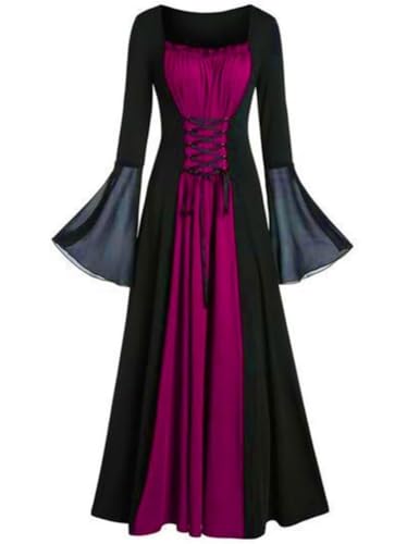 ORANDESIGNE Damen Gothic Kleid Halloween Kostüm Mittelalter Kleidung Hexenkostüm Maxikleid mit Trompetenärmel A Rosarot XXL ORANDESIGNE Damen Gothic Kleid Halloween Kostüm Mittelalter Kleidung Hexenkostüm Maxikleid mit Trompetenärmel A Rosarot XXL von ORANDESIGNE