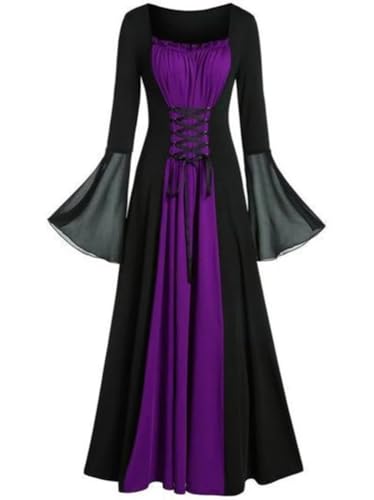 ORANDESIGNE Damen Gothic Kleid Halloween Kostüm Mittelalter Kleidung Hexenkostüm Maxikleid mit Trompetenärmel A Violett XL ORANDESIGNE Damen Gothic Kleid Halloween Kostüm Mittelalter Kleidung Hexenkostüm Maxikleid mit Trompetenärmel A Violett XL von ORANDESIGNE