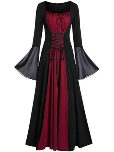 ORANDESIGNE Damen Gothic Kleid Halloween Kostüm Mittelalter Kleidung Hexenkostüm Maxikleid mit Trompetenärmel A Weinrot L ORANDESIGNE Damen Gothic Kleid Halloween Kostüm Mittelalter Kleidung Hexenkostüm Maxikleid mit Trompetenärmel A Weinrot L von ORANDESIGNE