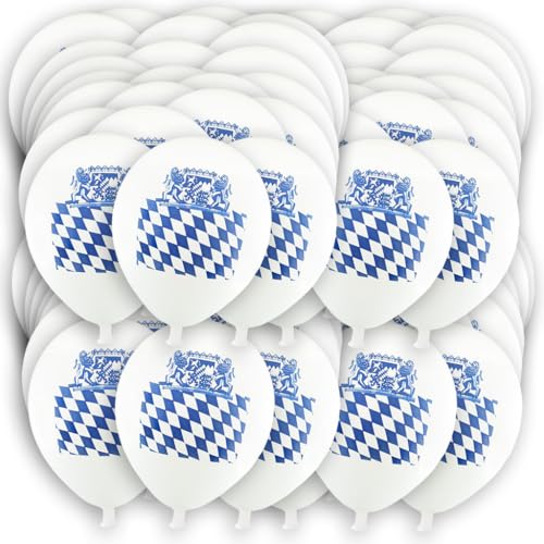 100 Oktoberfestdeko Luftballons bayerische Raute - Premium Ballons blau-weiß mit passendem Motiv für die Oktoberfest Dekoration (20 x 5 Stück) von ORDENO