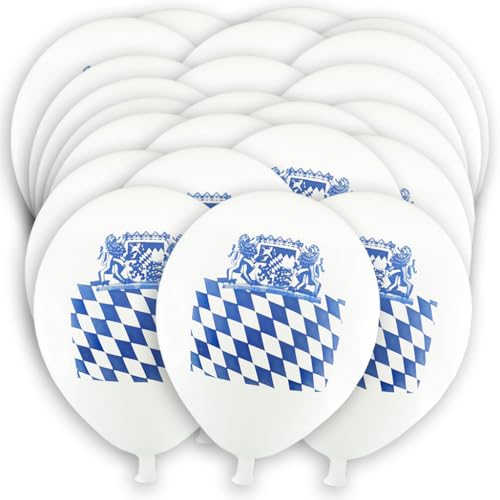 25 Oktoberfestdeko Luftballons bayerische Raute - Premium Ballons blau-weiß mit passendem Motiv für die Oktoberfest Dekoration (5 x 5 Stück) von ORDENO