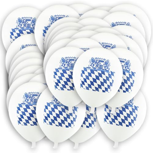 50 Oktoberfestdeko Luftballons bayerische Raute - Premium Ballons blau-weiß mit passendem Motiv für die Oktoberfest Dekoration (10 x 5 Stück) von ORDENO
