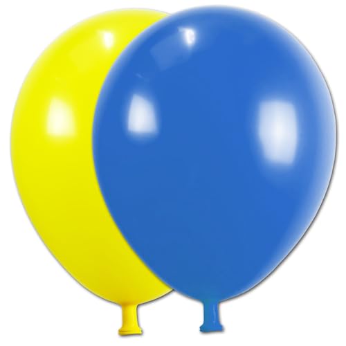 Premium Luftballons blau und gelb – Naturlatex, ca. 33 cm, zweifarbig, heliumgeeignet, lange Haltbarkeit – 10 Stück große Partyballons für Geburtstag, Hochzeit, Deko & Events von ORDENO