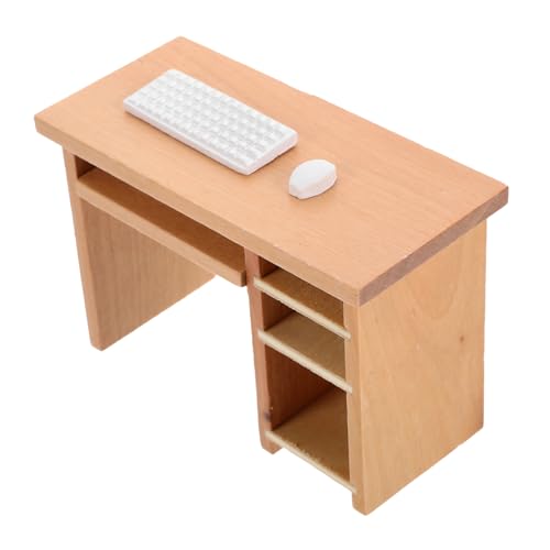 ORFOFE 1 Satz Puppenhaus Computertisch Laptoptisch im Maßstab 1:12 Miniatur-Puppenhaus-Schreibtisch Wohnkultur Computerzubehör Mini-Bürotisch Mini-Hausmöbel aus Holz Haushalt Klaviatur von ORFOFE