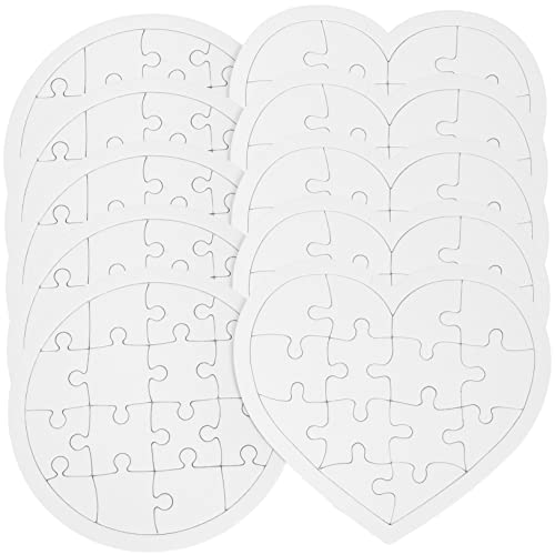 ORFOFE 10 Stück Teiliges DIY Blanko Papierpuzzle Präzise Geschnittene Wiederverwendbare Jigsaw Puzzles zum Bemalen Malen und Gestalten Runde Herzförmige Teile Kreatives Kinderbastelspiel von ORFOFE