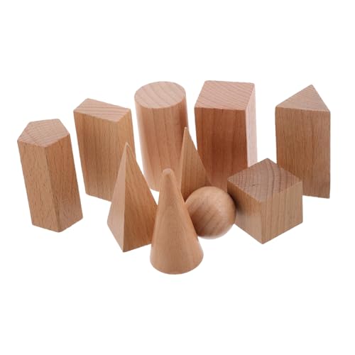 ORFOFE 10 Stück Teiliges Holz Formen Bauklötze Robuste Holzformen für Grundschule Matheunterricht Kompakt Tragbar für Räumliches Vorstellungsvermögen Montessori Lernspielzeug von ORFOFE