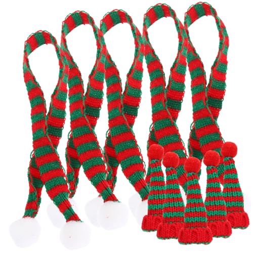 ORFOFE 10 Stück Teiliges Mini Nikolausmützen und Kleine Strickschals aus Wolle Weihnachtliche Flaschen DIY-Dekoration Sanft Leicht Vielseitig für Weinflaschen und Weihnachtsfiguren von ORFOFE