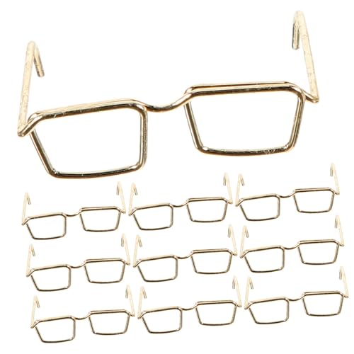 ORFOFE 10 Teiliges Puppenbrillen Gläser Goldfarbener Metallrahmen Linsenloser Runder Brillengestell Puppen Dress up zubehör für Basteln und Dekoration Robust und Modisch von ORFOFE