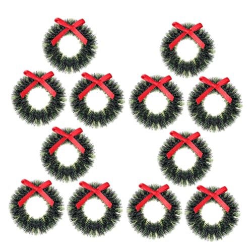 ORFOFE 12 Stück Weihnachtskranz-Anhänger Dekor Miniaturkränze hängend Szene Weihnachten mini für klein Weihnachtskränze Puppenhaus-Kranz Mini-Hausgirlanden Weihnachtsgirlande Plastik Grün von ORFOFE