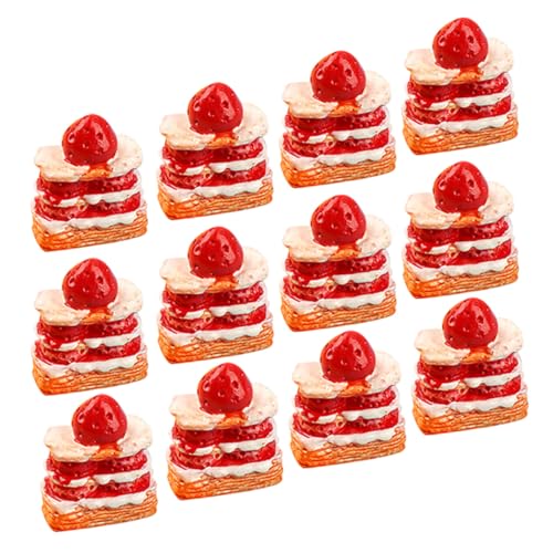ORFOFE 15 Stück Teiliges Miniatur Puppenhaus Kuchen Set Realistische Künstliche Erdbeer Sahne Kuchen Lebensechte Dessert Dekoration Leichtes Spielküchen Zubehör für DIY Basteln und von ORFOFE