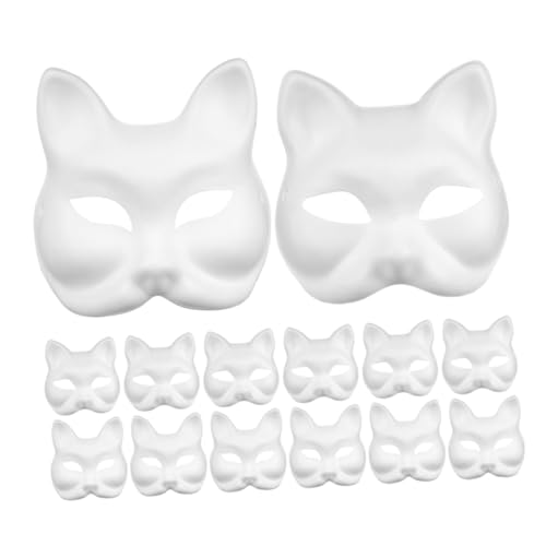 ORFOFE 16 Stück Teiliges Blanko Halbmasken aus Weißem Papierpulp DIY Bemalbare Katzen und Fuchs Masken Leichte Party und Karnevalsdekoration Atmungsaktiv für Cosplay und Fasching von ORFOFE