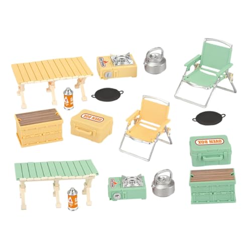 ORFOFE 16 Stück Teiliges Outdoor Spielset mit Faltbarem Stuhl Mini Camping Tisch und Herd Realistisches Puppenhaus Zubehör für Drinnen und Draußen Tragbar und Platzsparend von ORFOFE