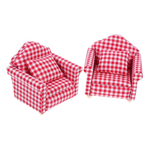 ORFOFE 2 Sätze Maßstab Couch Modell Teilig Rotes Karomuster Dekoratives Mini Möbelstück für Puppenhaus Wohnzimmer Wohnzimmerdeko von ORFOFE