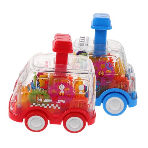 ORFOFE 2 Stück Auto Transparentes Zahnradähnliches Druckfahrzeug Reibungsantrieb Buntes Getriebe Robustes Kunststoffauto Kindgerecht von Motorik und Farberkennung Für Kleinkinder von ORFOFE