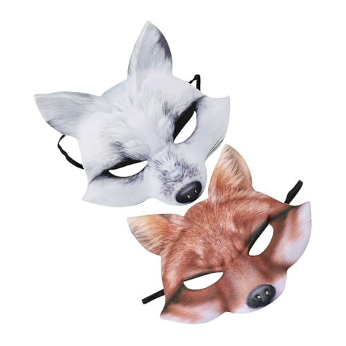ORFOFE 2 Stück Fuchs Halbgesichtsmaske aus EVA für Erwachsene Leichte Tiermaske mit Elastischem Kopfband Stilvolles Halloween Cosplay und Maskenball Zubehör Passform Detailreiche von ORFOFE
