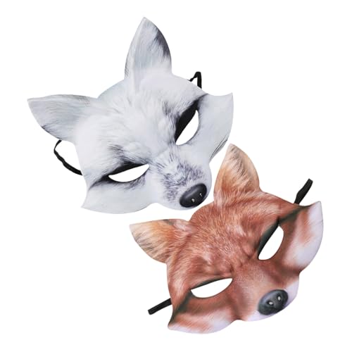 ORFOFE 2 Stück Halbgesichts-fuchsmaske Leichtes EVA Tier-cosplay mit Flexiblem Band Passform für Halloween Karneval Maskerade Party von ORFOFE
