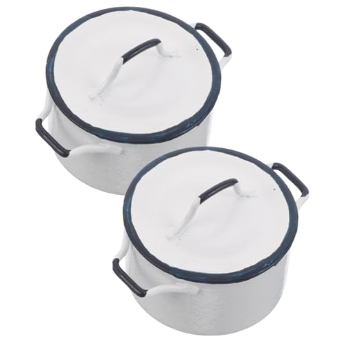 ORFOFE 2 Stück Maßstab Blaurand Weißer Mini-soßentopf Puppenhaus Kochutensilien Dekoratives Spielküchen-zubehör für Sammler von ORFOFE