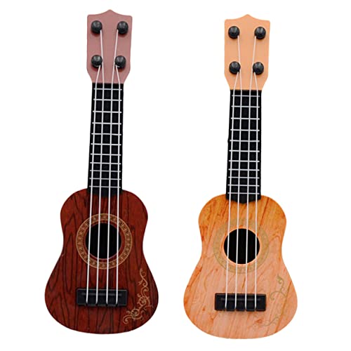 ORFOFE 2 Stück Mini Ukulele Modell aus Sicherem Kunststoff Praktisches Musikspielzeug für Anfänger Kreatives Lerninstrument für Mädchen und Jungen Gelb und Braun von ORFOFE