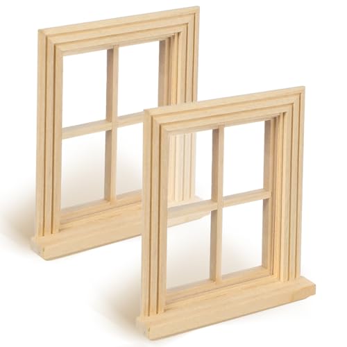 ORFOFE 2 Stück Miniatur Fensterrahmen aus Robustem Holz Rustikales Design als Puppenhaus Dekoration Modellbau Fenster für Kinderzimmer und Möbelshops Langlebig und Formstabil von ORFOFE