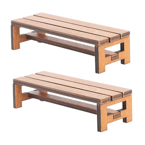 ORFOFE 2 Stück Miniatur Holzbank Miniaturmöbel Miniaturhaus Dekoration Realistische Mini Holzbank für Puppenhaus Wohnzimmer Esszimmer Schlafzimmer Zubehör von ORFOFE