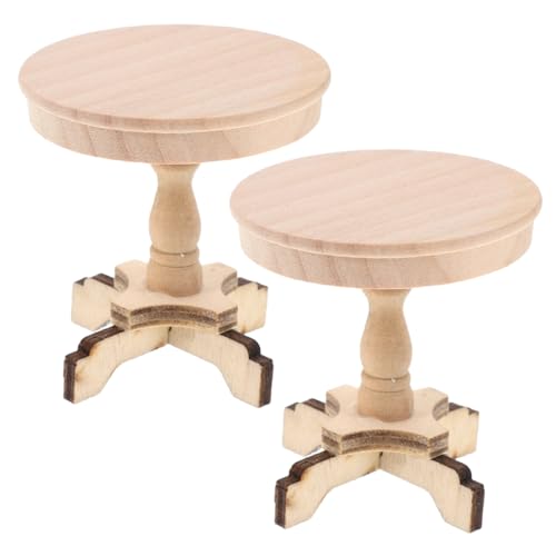 ORFOFE 2 Stück Puppenhaus Möbel Set Miniatur Holz Kaffeetisch Rund Teetisch Wohnzimmer Dekoration Detailgetreu Leicht Tragbar Für Modellbau von ORFOFE